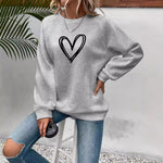 Long-sleeve round neck sweater with heart print for Women