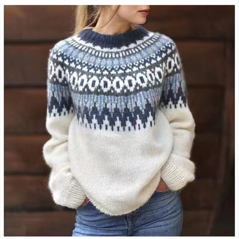 Winter Nordic Pattern Pullover for Women