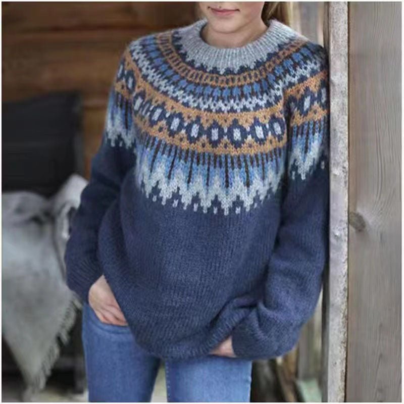 Winter Nordic Pattern Pullover for Women
