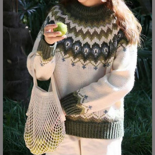 Winter Nordic Pattern Pullover for Women