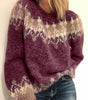 Jacquard Sweater with Round Neck and Loose Fit for Women