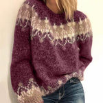 Jacquard Sweater with Round Neck and Loose Fit for Women