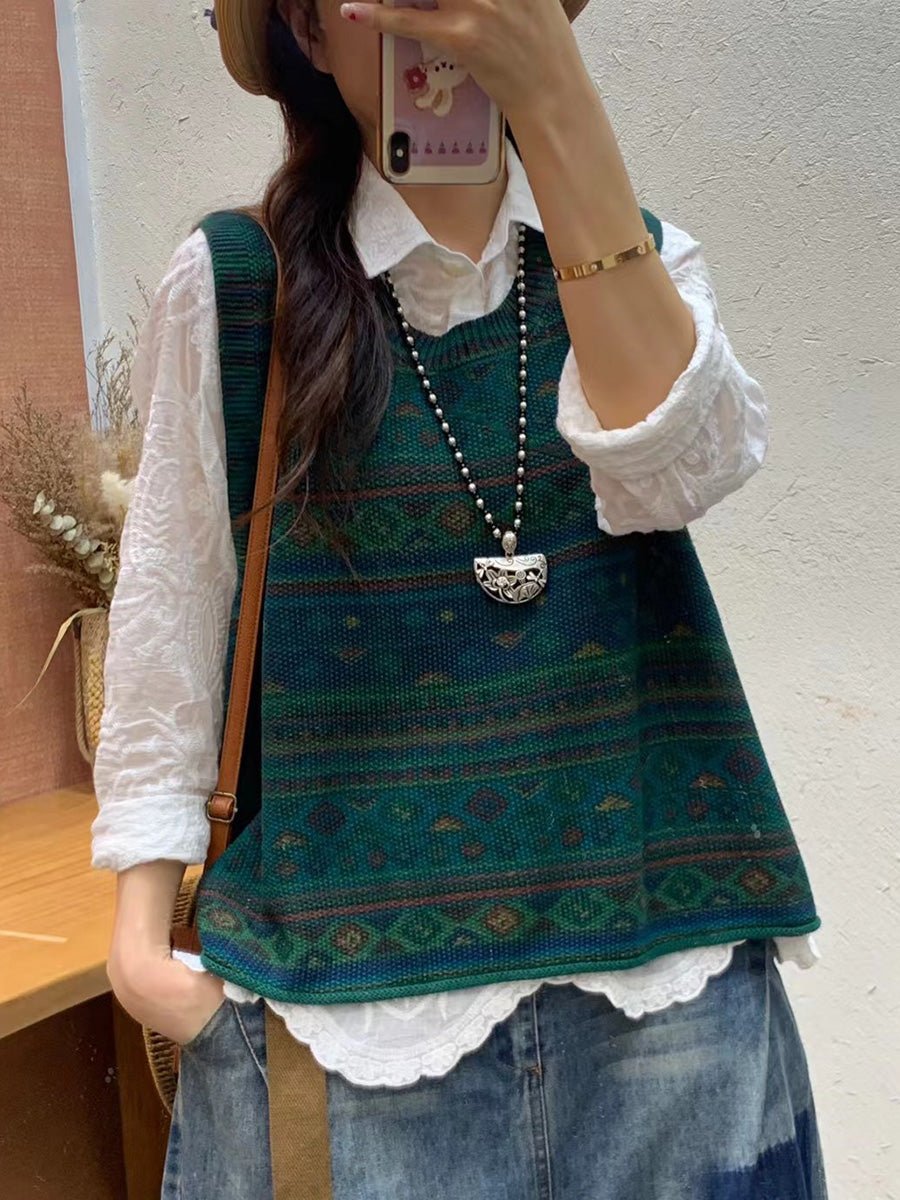 Gilet Tricoté Artisanal à Encolure Ronde pour Femmes - Emilia Lane