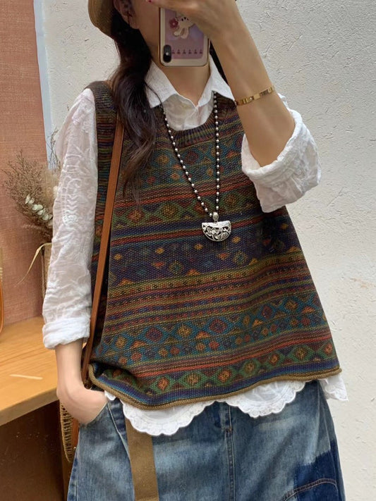 Gilet Tricoté Artisanal à Encolure Ronde pour Femmes - Emilia Lane