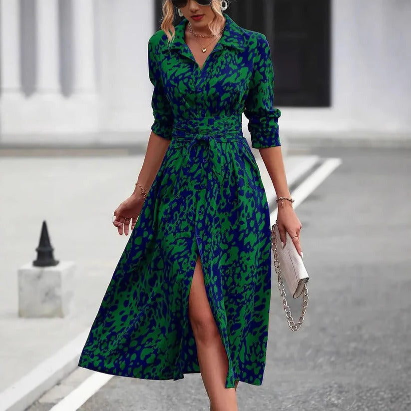 Flared mid-length dress for women