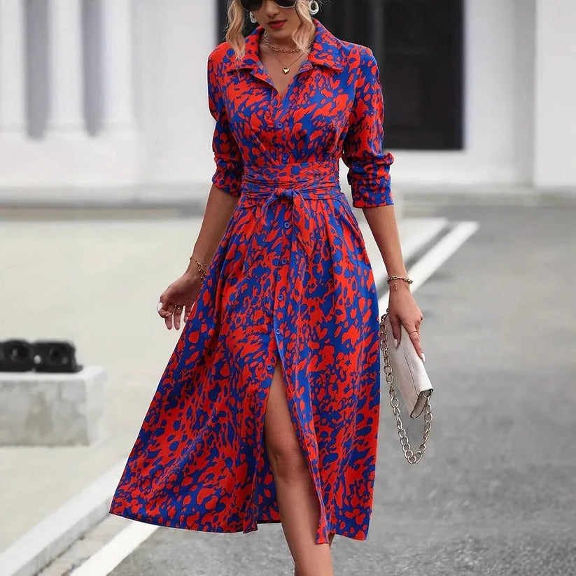 Flared mid-length dress for women