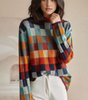 Oversized Checkered Sweater with High Neck for Women