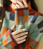 Oversized Checkered Sweater with High Neck for Women
