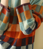Oversized Checkered Sweater with High Neck for Women