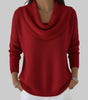 Loose Knit Red Sweater with Cowl Neck and Long Sleeves  