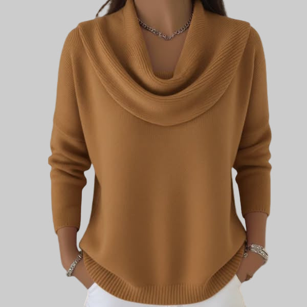 Loose Knit Red Sweater with Cowl Neck and Long Sleeves  