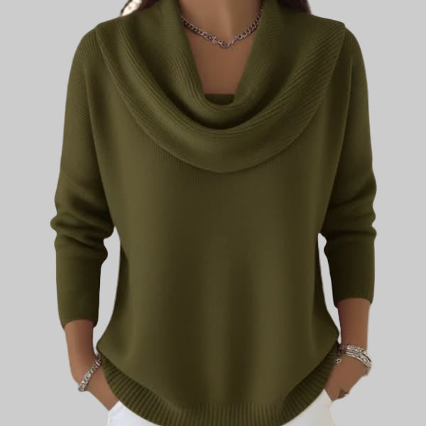 Loose Knit Red Sweater with Cowl Neck and Long Sleeves  
