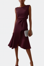 Asymmetric Draped Mid-Length Dress for Women