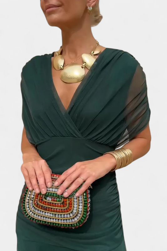 Elegant Dark Green Deep V-Neck Dress