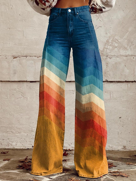 Wide Zigzag Pattern Pants for Women