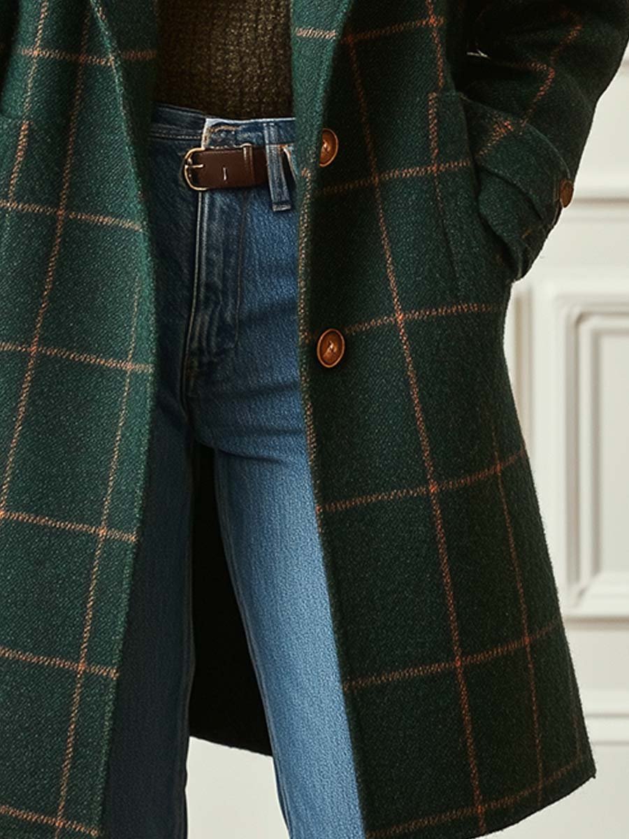 Plaid Wool-Effect Fabric Coat for Women