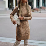 Fitted Short Long-Sleeve Sweater Dress with Turtleneck for Women