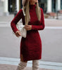 Fitted Short Long-Sleeve Sweater Dress with Turtleneck for Women