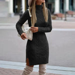 Fitted Short Long-Sleeve Sweater Dress with Turtleneck for Women