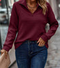 Loose Ribbed Zip-Up Sweater with Long Sleeves for Women  