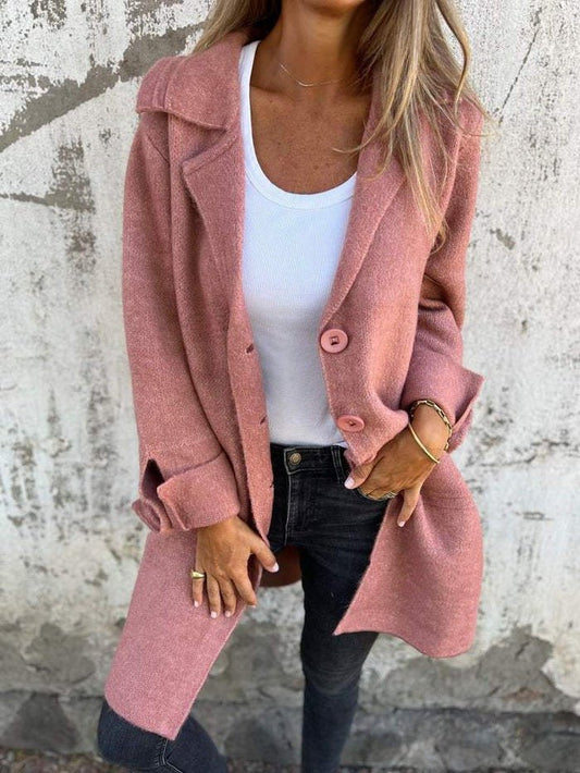 Buttoned blazer collar coat for women