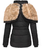 Short Puffer Jacket with Hood and Synthetic Fur for Women