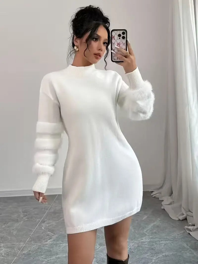 Mini Long-Sleeve Loose-Fit Knit Sweater Dress for Women