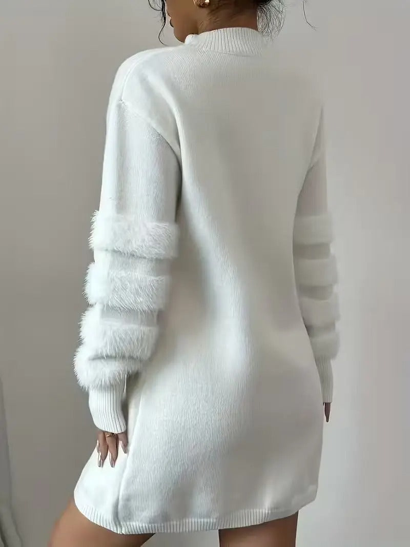 Mini Long-Sleeve Loose-Fit Knit Sweater Dress for Women