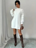 Mini Long-Sleeve Loose-Fit Knit Sweater Dress for Women