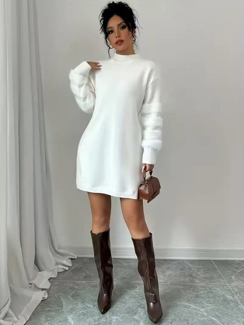 Mini Long-Sleeve Loose-Fit Knit Sweater Dress for Women