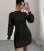 Mini Long-Sleeve Loose-Fit Knit Sweater Dress for Women