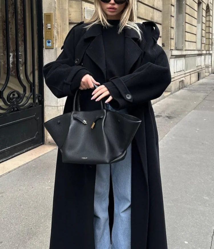 Long double-breasted trench coat for women