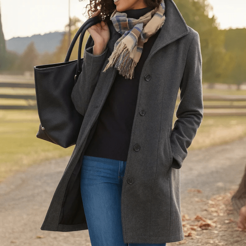 Manteau à Col Montant en Tissu Effet Laine pour Femme - Emilia Lane