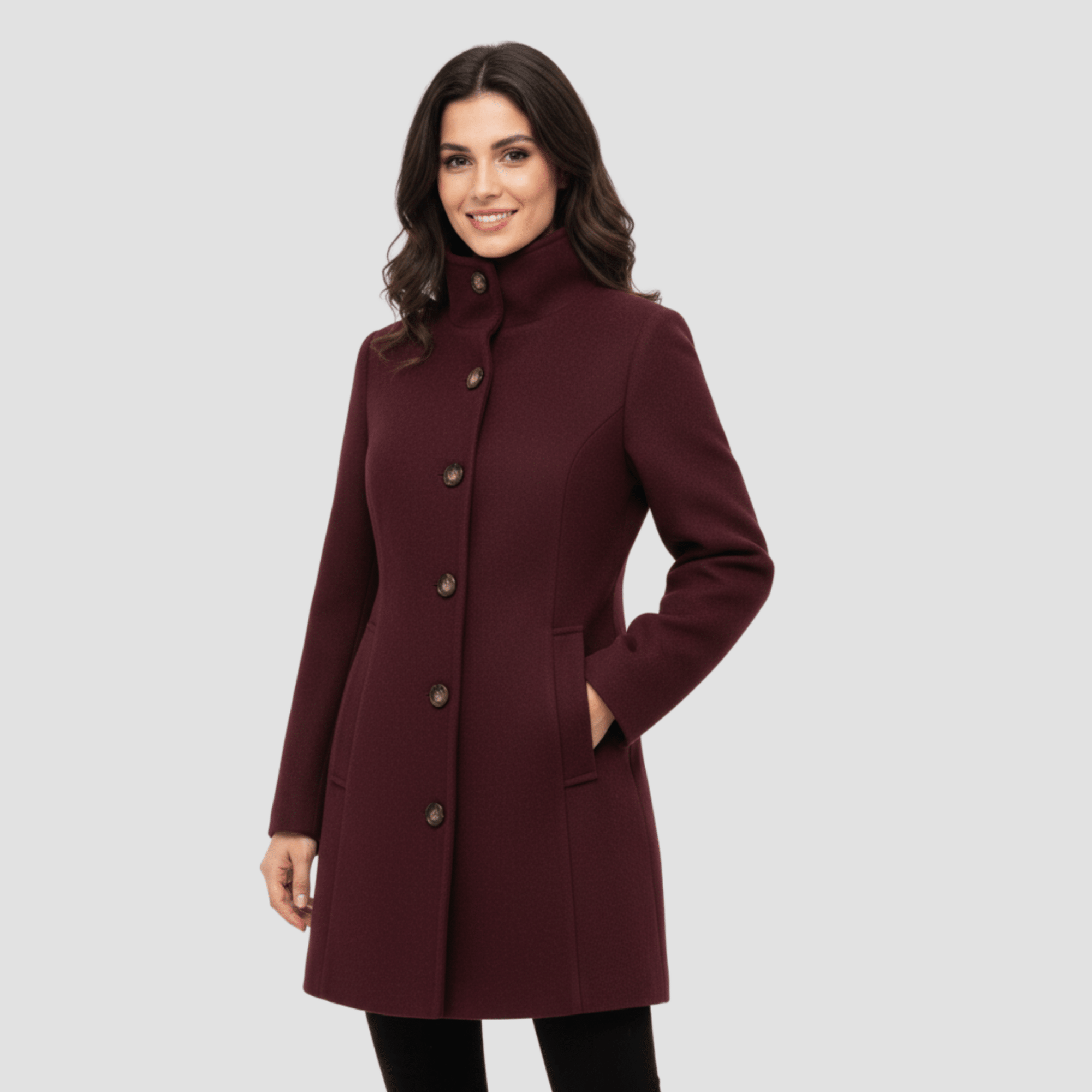Manteau Boutonné à Col Montant pour Femmes - Emilia Lane