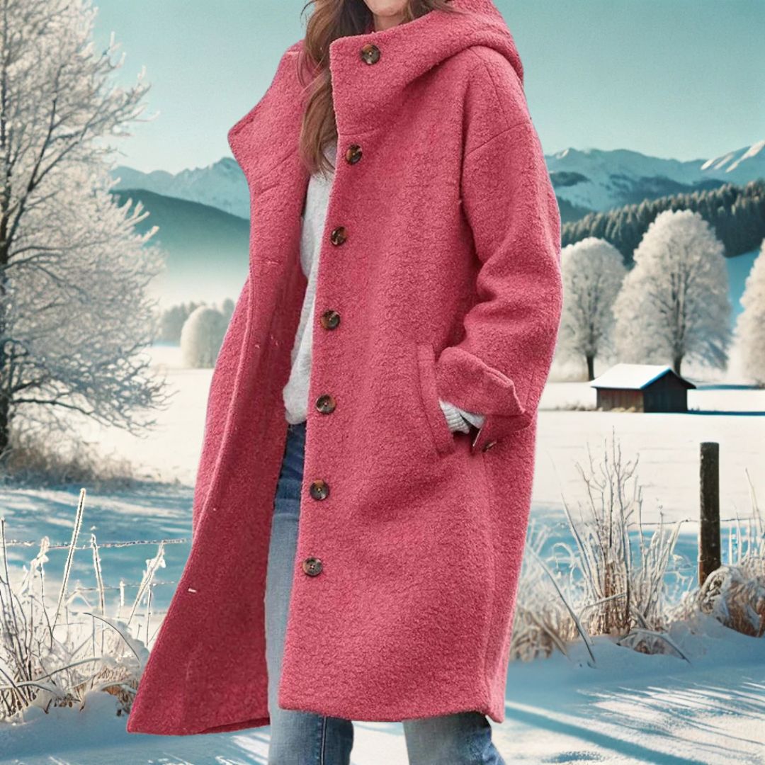 Manteau Long à Capuche en Tissu Effet Laine pour Femme - Emilia Lane
