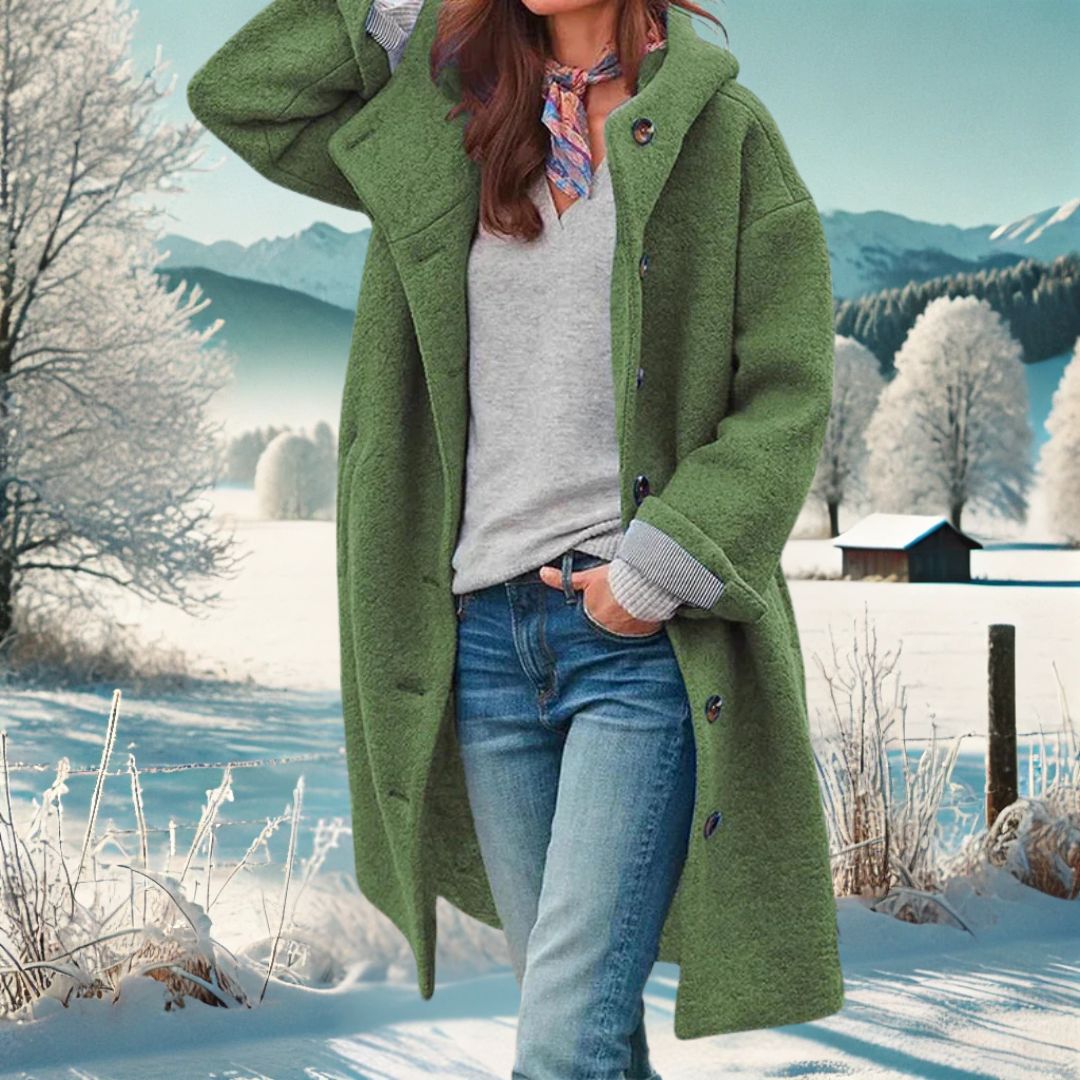 Manteau Long à Capuche en Tissu Effet Laine pour Femme - Emilia Lane