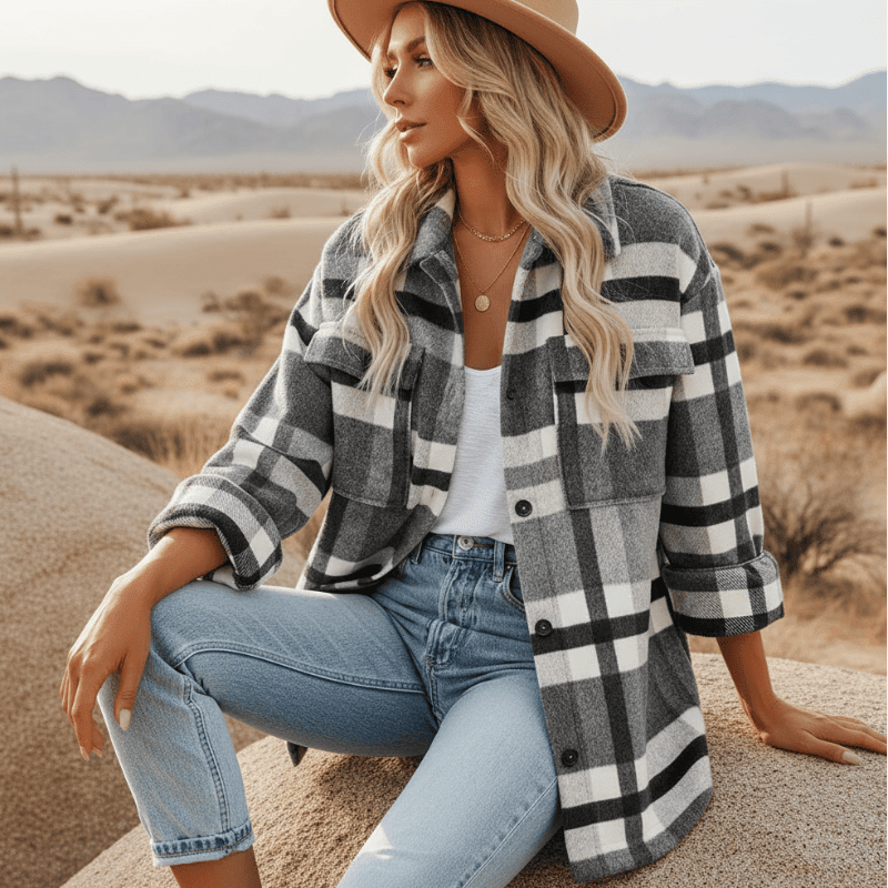 Manteau Style Flanelle à Carreaux pour Femmes - Emilia Lane