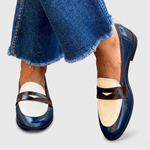 Two-Tone Penny Loafer Moccasin in Patent Faux Leather for Women
