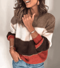 Oversized Tricolor Sweater with Round Neck and Long Sleeves for Women
