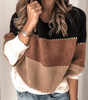 Oversized Tricolor Sweater with Round Neck and Long Sleeves for Women