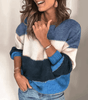 Oversized Tricolor Sweater with Round Neck and Long Sleeves for Women
