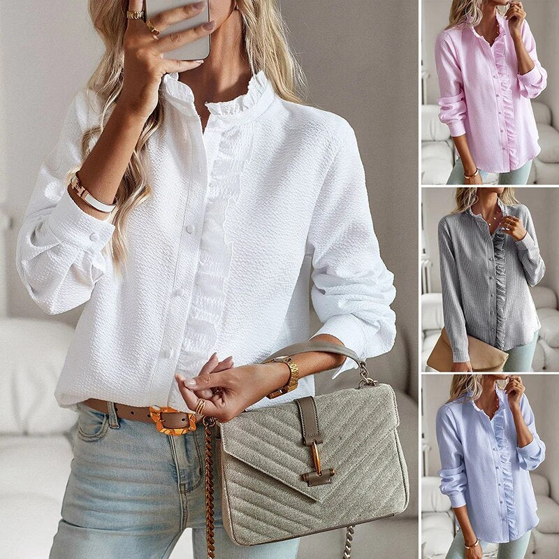 Long-sleeve high-neck blouse for women