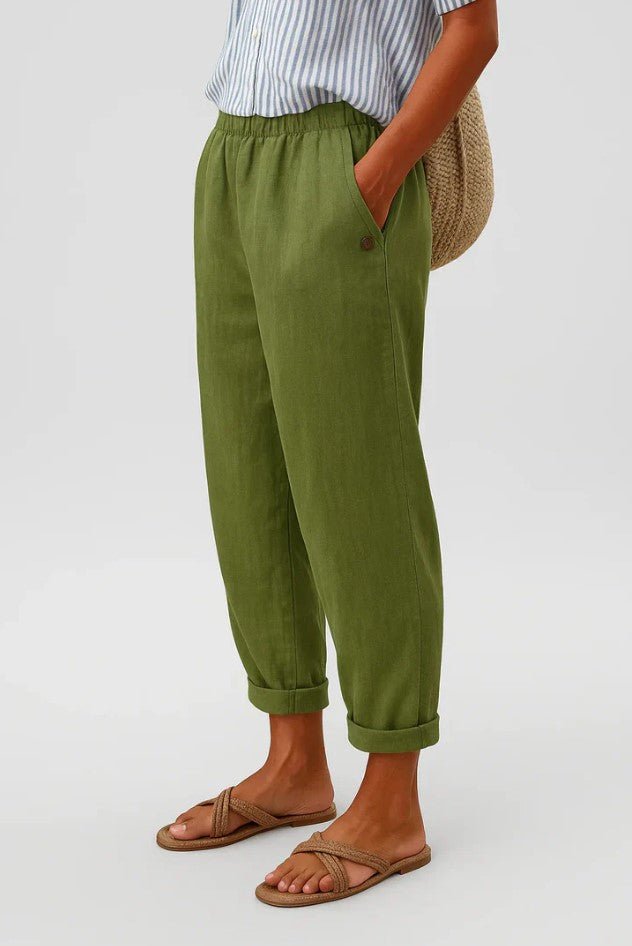 Pantalon à Jambe Large Taille Élastique en Lin pour Femme - Emilia Lane