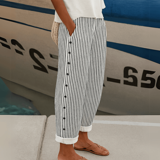 Pantalon à Rayures et Boutons pour Femmes - Emilia Lane