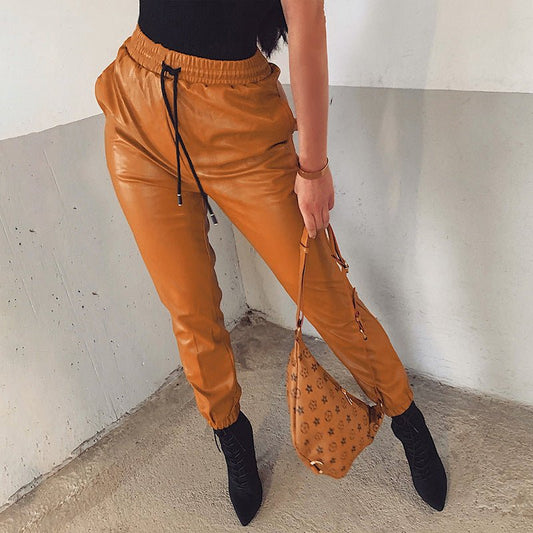 Pantalon Jogger Taille Élastique en Simili Cuir pour Femme - Emilia Lane