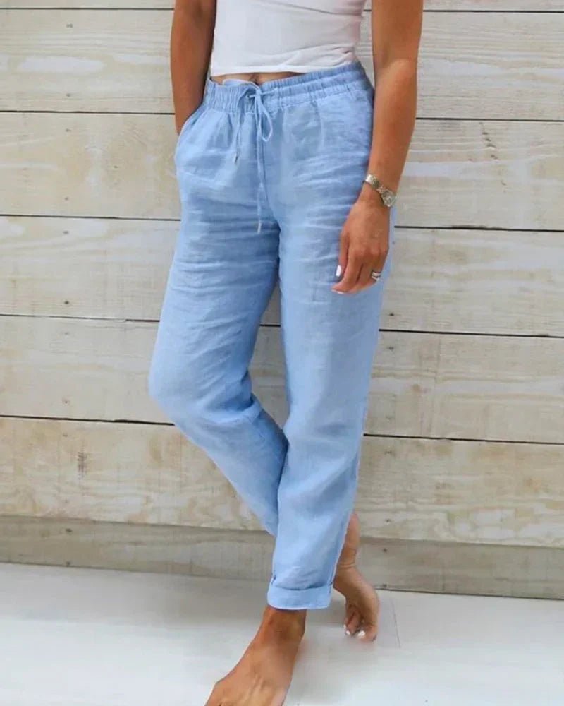 Pantalon Large en Coton et Lin Taille Élastique pour Femmes - Emilia Lane