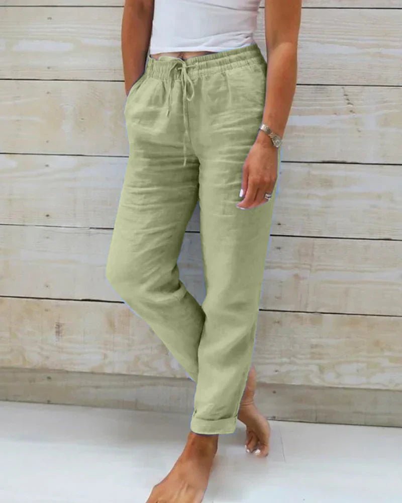 Pantalon Large en Coton et Lin Taille Élastique pour Femmes - Emilia Lane