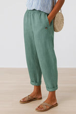Pantalon Large Taille Haute en Coton et Lin pour Femmes - Emilia Lane