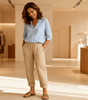 Pantalon Large Taille Haute en Coton et Lin pour Femmes - Emilia Lane