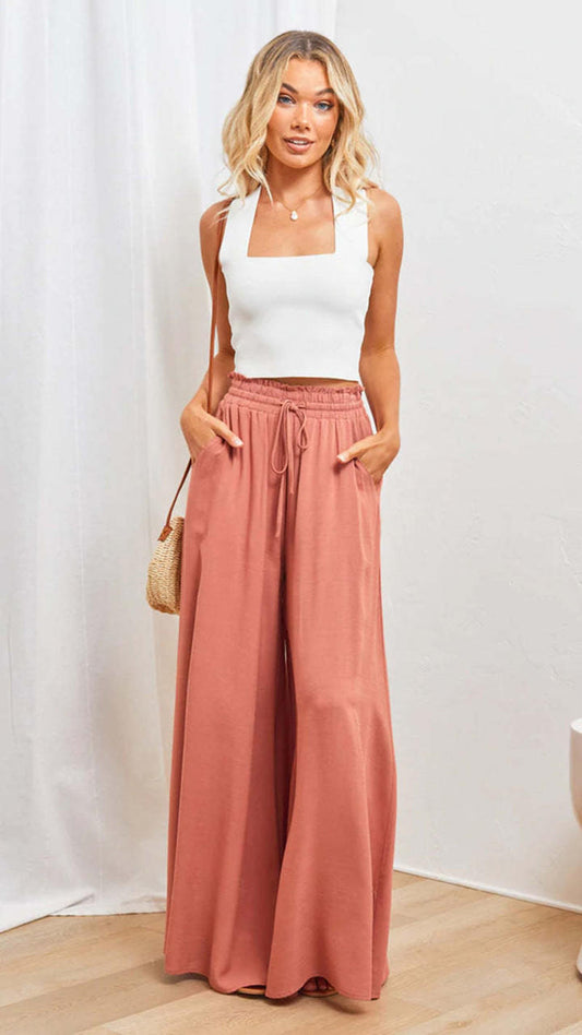 High-Waisted Wide-Leg Tencel Pants for Women